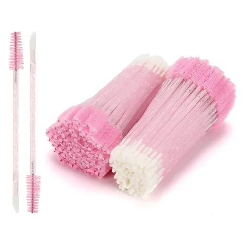 Vista 9 de 100 varitas de rímel desechables de doble extremo, cepillo de labios, aplicador de lápiz labial, carretes de cejas para extensiones de pestañas