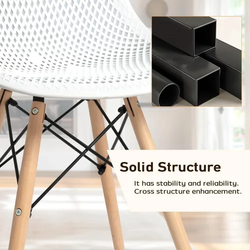 Vista 7 de CangLong Silla de comedor con carcasa de plástico, silla auxiliar moderna de mediados de siglo con diseño de malla, patas de madera de haya