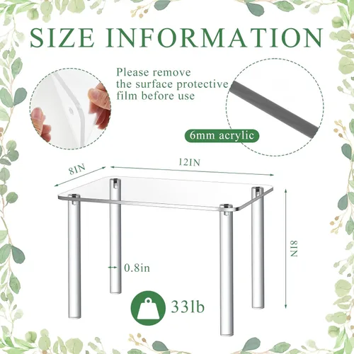 Vista 2 de RattanView 1 soporte de exhibición de acrílico rectangular de 12 pulgadas, soporte para plantas de acrílico de 4 patas, 0.236 in de grosor