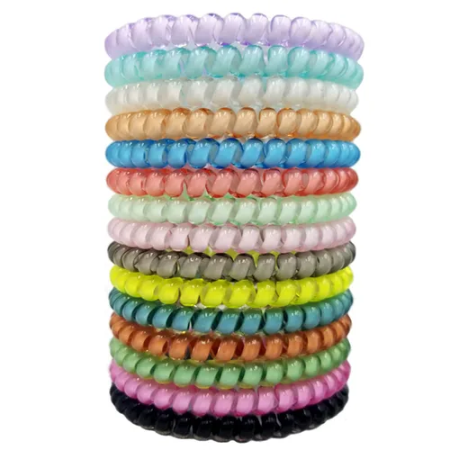 Vista 9 de 15 lazos para el cabello en espiral, sin pliegues, cable de teléfono, bobinas de plástico para el cabello en blanco