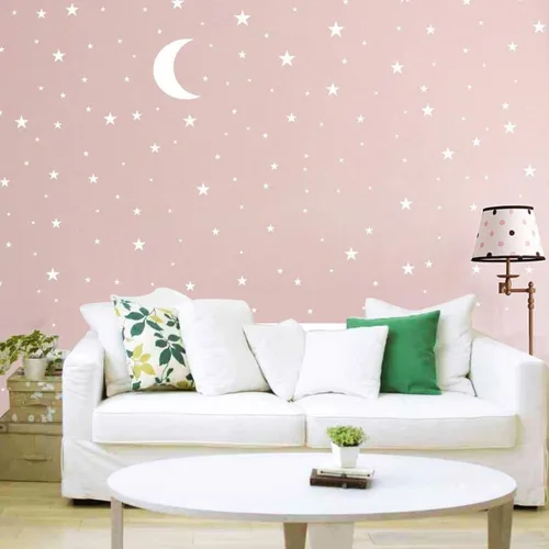 Vista 4 de Vinilo adhesivo de pared de luna y estrellas, calcomanías de pared de vinilo extraíbles para habitación de bebé, decoración de pared de bricolaje