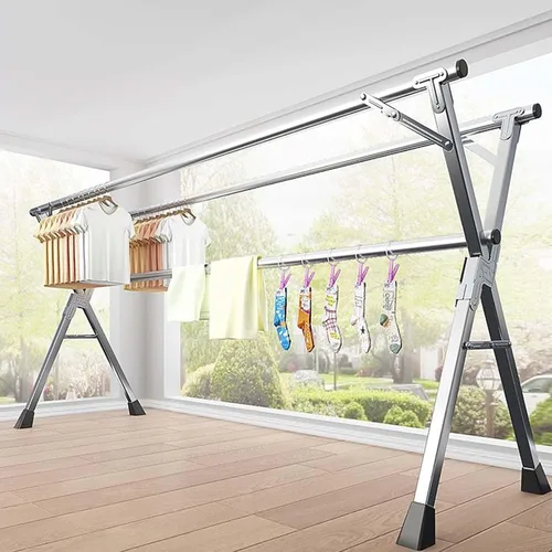 Vista 5 de This Heavy Duty Stainless Steel Clothes Drying Rack, Foldable Laundry Drying Rack, Free of Installation Adjustable Garment Rack, Portable Drying