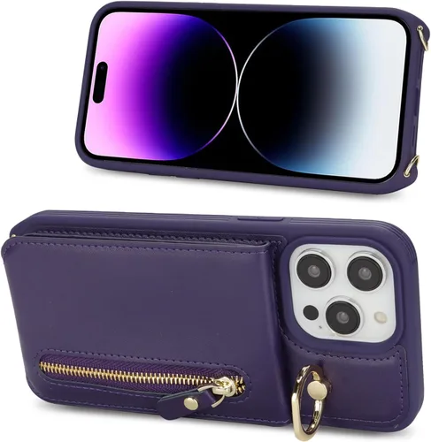 Vista 7 de Funda para iPhone 14 Pro Max con tarjetero para mujer, para iPhone 14 Pro Max, cartera con correa y ranuras para tarjetas de crédito, bandolera
