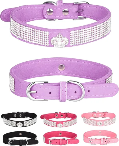 Vista 15 de Collar de perro para perros pequeños, collares ajustables de cuero de gamuza para perro, collar de perro rosa para gato, collar de perro