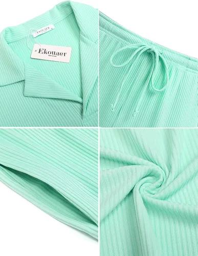 Vista 8 de Ekouaer Conjunto de pijama de manga corta para hombre, tejido elástico