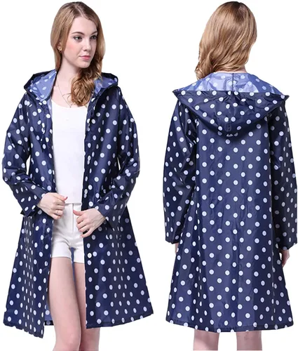 Vista 5 de Tonfei Women's Long Waterproof Raincoat Cute Polka Dot Lightweight Packable Rain Jacket with Hood for Women Teen Girls