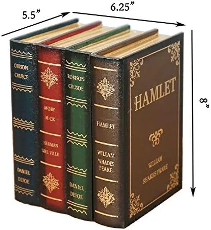 Vista 6 de YANGMEI Caja de almacenamiento clásica con forma de libro decorativa, caja de organización rectangular de madera para decoración de estantes