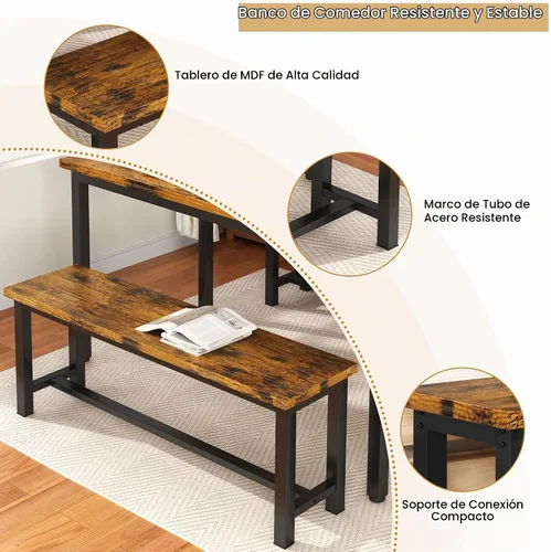 Vista 4 de Recaceik - Par de 2 bancos de comedor, banco de madera industrial rústico de 39 pulgadas Marrón rústico