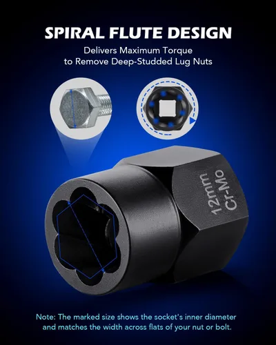 Vista 4 de Orion Motor Tech Juego de herramientas de extracción de tuercas y pernos de impacto, kit de herramientas para remover tuercas y pernos rayados