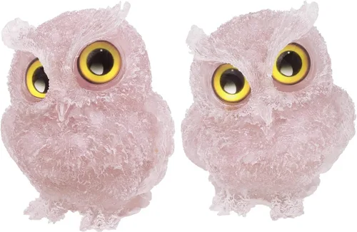Vista 15 de TUMBEELLUWA Juego de 2 mini adornos de figura de búho de cristal de amatista, estatuas decorativas de búho de resina para mesa de oficina en casa