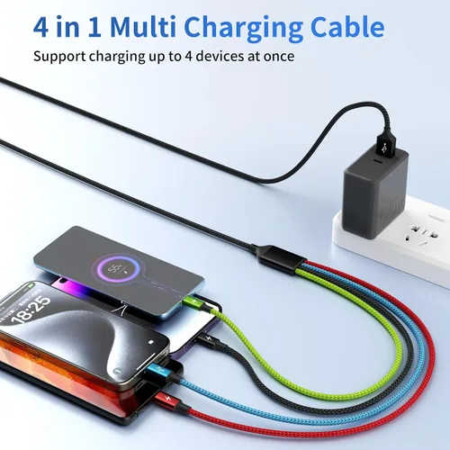Vista 6 de Travel Essentials - Cable de carga múltiple [2 unidades de 5 pies], accesorios de automóvil, cables de carga 4 en 1, cable USB, cargador de teléfono