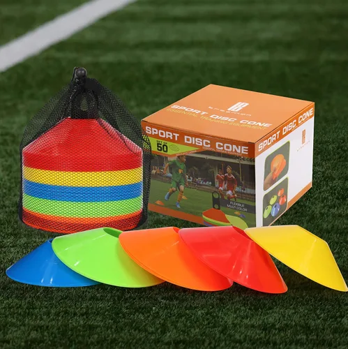 Vista 6 de brooman Paquete de 50 conos de disco de fútbol con bolsa de transporte y soporte para niños, marcadores de campo de fútbol y baloncesto