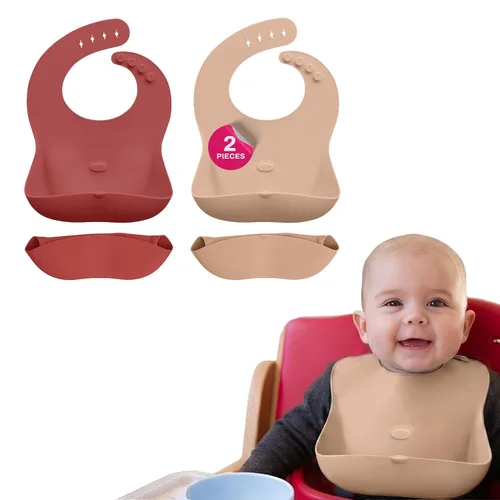 Vista 14 de Abiie Ruby Wrapp - Baberos de silicona para bebés, babero impermeable hecho con material resistente a las manchas, bolsillo frontal para atrapar