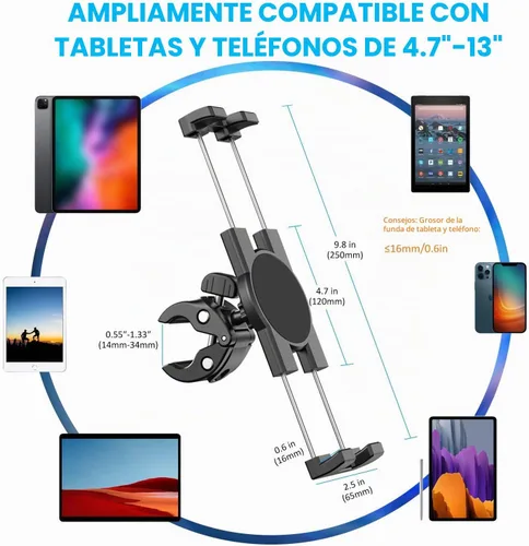 Vista 5 de KDD Soporte de Montaje para Tableta de Bicicleta de Spinning, Soporte para Teléfono iPad, Montaje de Manillar de Bicicleta de Ejercicio