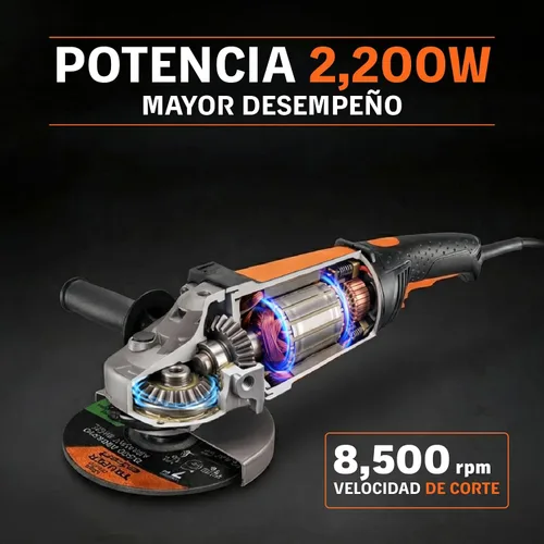 Vista 2 de Amoladora angular 7', profesional, 2100 W