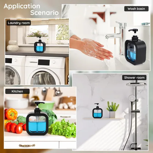 Vista 5 de Segbeauty Dispensador de jabón de manos de 16.9 onzas, dispensador de jabón líquido a prueba de fugas de 16.9 fl oz para baño, dispensadores de Negro