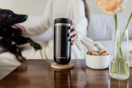 Vista 4 de Cupture TWIST-TOP - Taza de viaje de acero inoxidable con aislamiento al vacío, 16 onzas, gris plomizo Gris metalizado