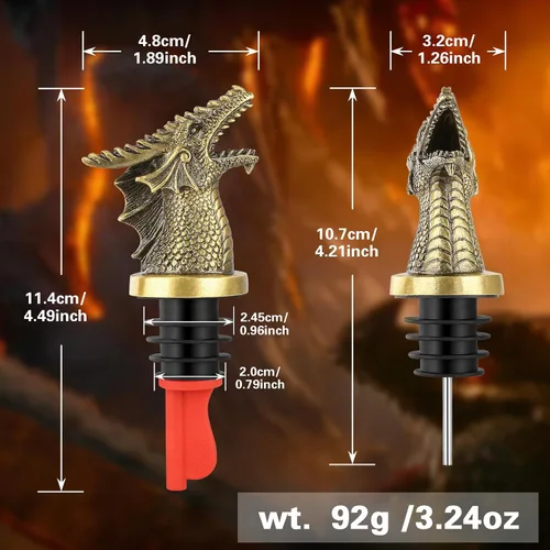 Vista 3 de Cabeza de Dragón Vertedor y Tapón de Botella de Vino 2 en 1, Regalos de Dragón para Hombres y Mujeres Fanáticos de los Dragones, Vertedores