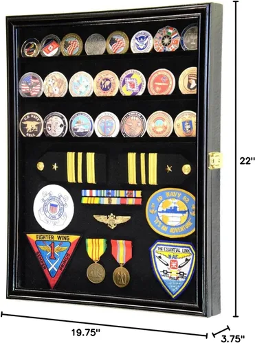 Vista 2 de sfDisplay,LLC. Challenge Monedas/Medallas/Pines/Insignias/Cintas/Insignias/Botones Chips Combo Vitrina Caja Gabinete (Acabado Negro)