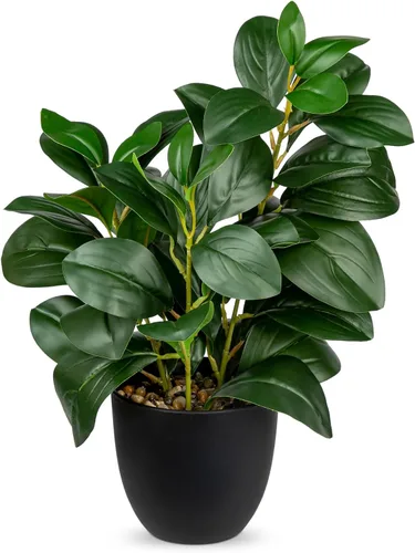 Vista 10 de Briful Plantas artificiales en maceta de camelia, pequeñas plantas de plástico sintético, plantas de escritorio, flores artificiales con jarrón