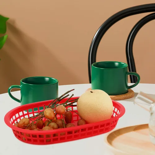 Vista 8 de MANCHAP Paquete de 50 cestas de plástico de 10.6 x 7 pulgadas para servir comida rápida, cesta ovalada de plástico para pan, frutas, perros