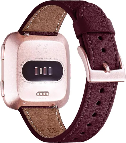 Vista 13 de WFEAGL Correa para Fitbit Versa, correa de cuero de grano superior para reloj inteligente Fitbit Versa Fitness (correa negra + hebilla negra)