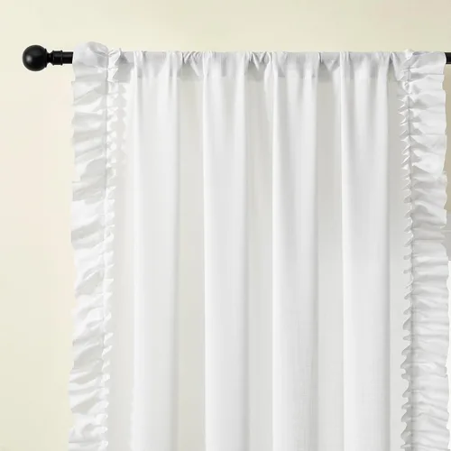 Vista 21 de TERLYTEX Cortinas de encaje de lino de 96 pulgadas de largo 2 paneles, 42 x 96 pulgadas, cortinas con volantes estilo granja para sala con bolsillo