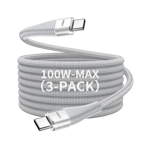 Vista 10 de Cable USB C a USB C de 3 pies, paquete de 3 unidades, 100 W, tipo C a C Negro