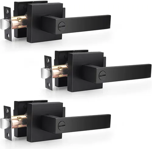 Vista 9 de Probrico Palanca de Puerta de Cama y Baño Negro Mate Servicio Pesado Manija de Puerta de Privacidad, Cerradura de Puerta Sin Llave Interior Baño