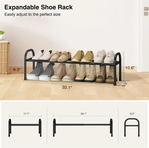 Vista 3 de STO STO Organizador de zapatos expandible, zapatero de metal de 1 nivel para armario, hasta 8 pares de almacenamiento ajustable para entrada