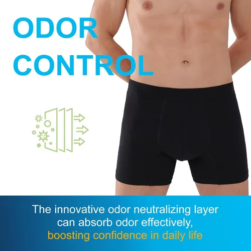Vista 4 de Calzoncillos tipo bóxer para incontinencia para hombre, lavable, a prueba de fugas, absorbente, protección contra fugas urinarias, paquete de 3 3