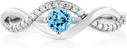 Vista 2 de Gem Stone King 925 Sterling Silver 4MM Round Gemstone Birthstone Infinity Ring Wedding Engagement Anniversary Promise Ring For Women Size 5,6,7,8,9