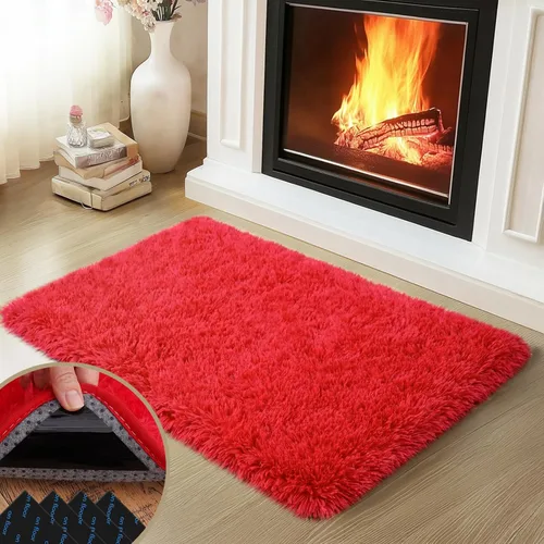 Vista 10 de Mugorn - Alfombras suaves y esponjosas de 2 x 3 pies para el hogar, alfombra pequeña con 4 mallas antideslizantes, color negro, 2 x 3 pies