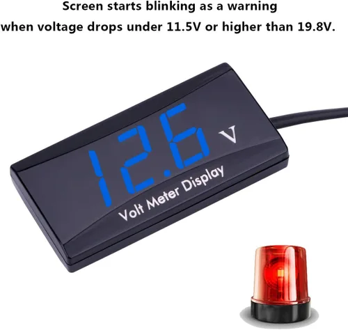 Vista 4 de Voltímetro digital de auto DC 12 V – AIMILAR con pantalla LED, medidor de voltaje para auto o motocicleta (Azul)