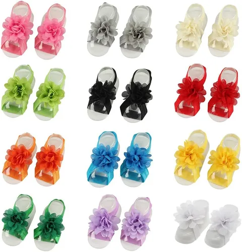 Vista 2 de Eforcase 12 pares de sandalias descalzas para bebé y niña, sandalias descalzas de flores para bebés recién nacidos, niñas pequeñas