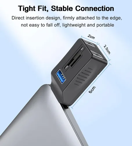 Vista 4 de VIENON Hub USB 5-Puertos 3.0 con Lector de Tarjetas SD TF, Adaptador Extensor USB con Lector de Tarjetas de Memoria SD/Micro SD, Puertos USB