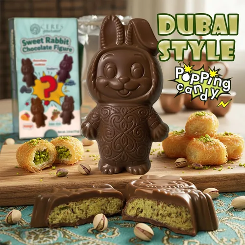 Vista 8 de Ceres Gourmet Surprise Dubai Barra de chocolate, 1 paquete de galletas misteriosas o chocolate de conejo dulce con sabor a mango, arándano