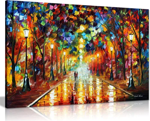 Vista 15 de Pareja bajo un paraguas por Leonid Afremov - Lienzo decorativo para pared (12 x 8 pulgadas)