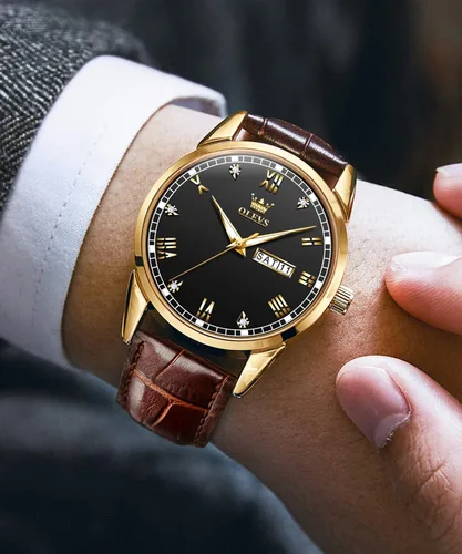 Vista 8 de OLEVS Tienda Watches, reloj de cuero marrón para hombre, reloj de fecha para hombre, reloj luminoso para hombre, reloj de vestir para hombre, reloj