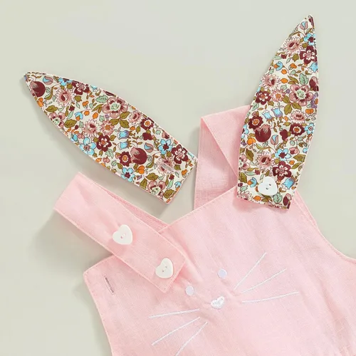 Vista 7 de Traje de Pascua para bebé niña, overol vintage y orejas de conejo, vestido de hermana con cola