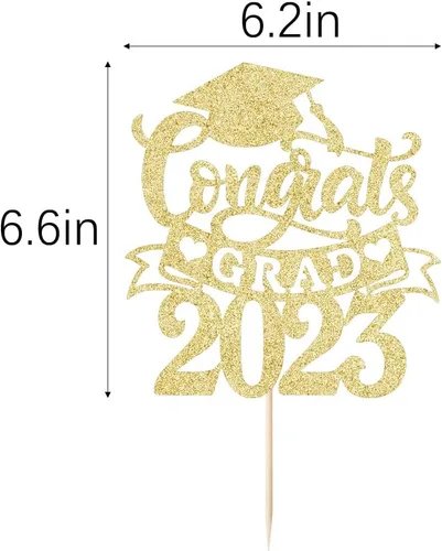 Vista 2 de Palasasa Congrats Grad - Decoración para tartas, letrero decorativo de graduación 2023, decoración de fiesta de graduación para escuela secundaria