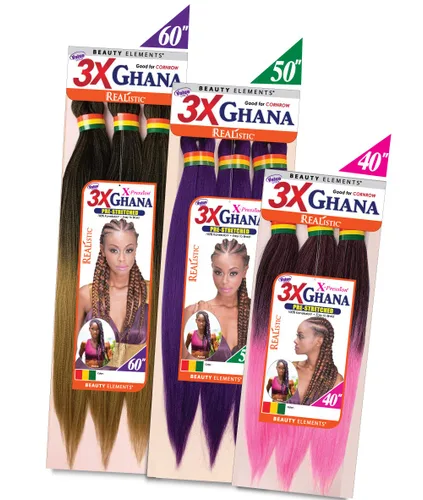 Vista 9 de REALISTIC - Paquete múltiple. Trenzas preestiradas X-Pression 3X Ghana desplegadas 40 pulgadas, 100% kanekalon, fáciles de trenzar, sin nudos, se