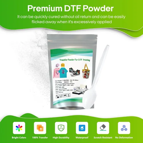 Vista 2 de DTF Polvo adhesivo termofusible en polvo blanco 500g (17.6oz) DTF transferencia polvo para sublimación, compatible con impresoras DTF ET-8550