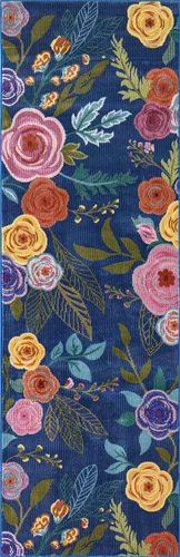 Vista 3 de Unique Loom Blossom Collection Ashley - Alfombra de área (2 x 6 pies, color azul/oliva)
