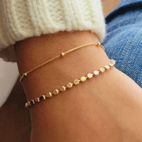 Vista 2 de MIDEEO - Pulseras chapadas en oro para mujer, juego de delgadas pulseras de cadena para combinar, de espiga, trenzada, de circonita cúbica