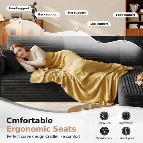Vista 8 de Sofá modular de 108.2 pulgadas con asiento profundo, sofá de pana en forma de L sin hueso, comodidad moderna, sofá nube de gran tamaño para sala