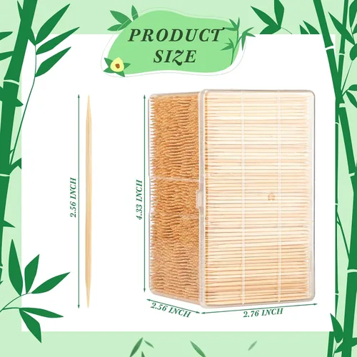 Vista 3 de Jerify 3000 palillos de madera de bambú, redondos, de doble cara, con caja de almacenamiento de plástico transparente para aperitivos, alimentos