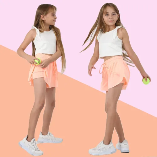 Vista 7 de Paquete de 3 pantalones cortos fluidos para niñas con forro de elastano, 2 en 1, faldas de mariposa para jóvenes, para fitness, correr, deportes