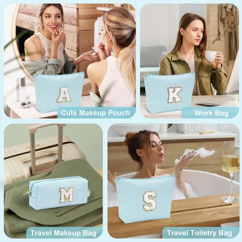 Vista 32 de YOOLIFE Regalos del Día de la Madre para Mujeres, Bolsa de Maquillaje con Iniciales, Bolsa de Maquillaje para Viaje, Bolsa de Maquillaje Negro
