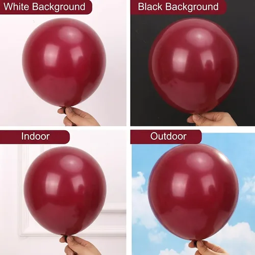Vista 4 de RUBFAC Globos burdeos, 87 piezas de diferentes tamaños de 18, 12, 10, 5 pulgadas, kit de arco de globos de látex granate, guirnalda para cumpleaños